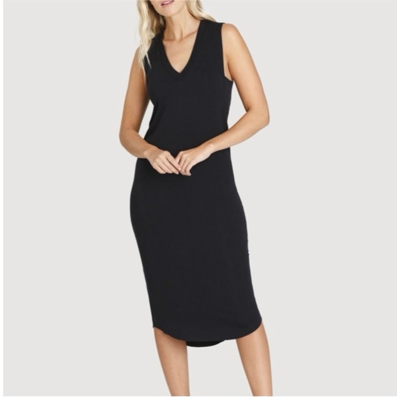 Kit & Ace Goodfeels Brushed Knit Midi Dress Size M Black Sleeveless Minimalist